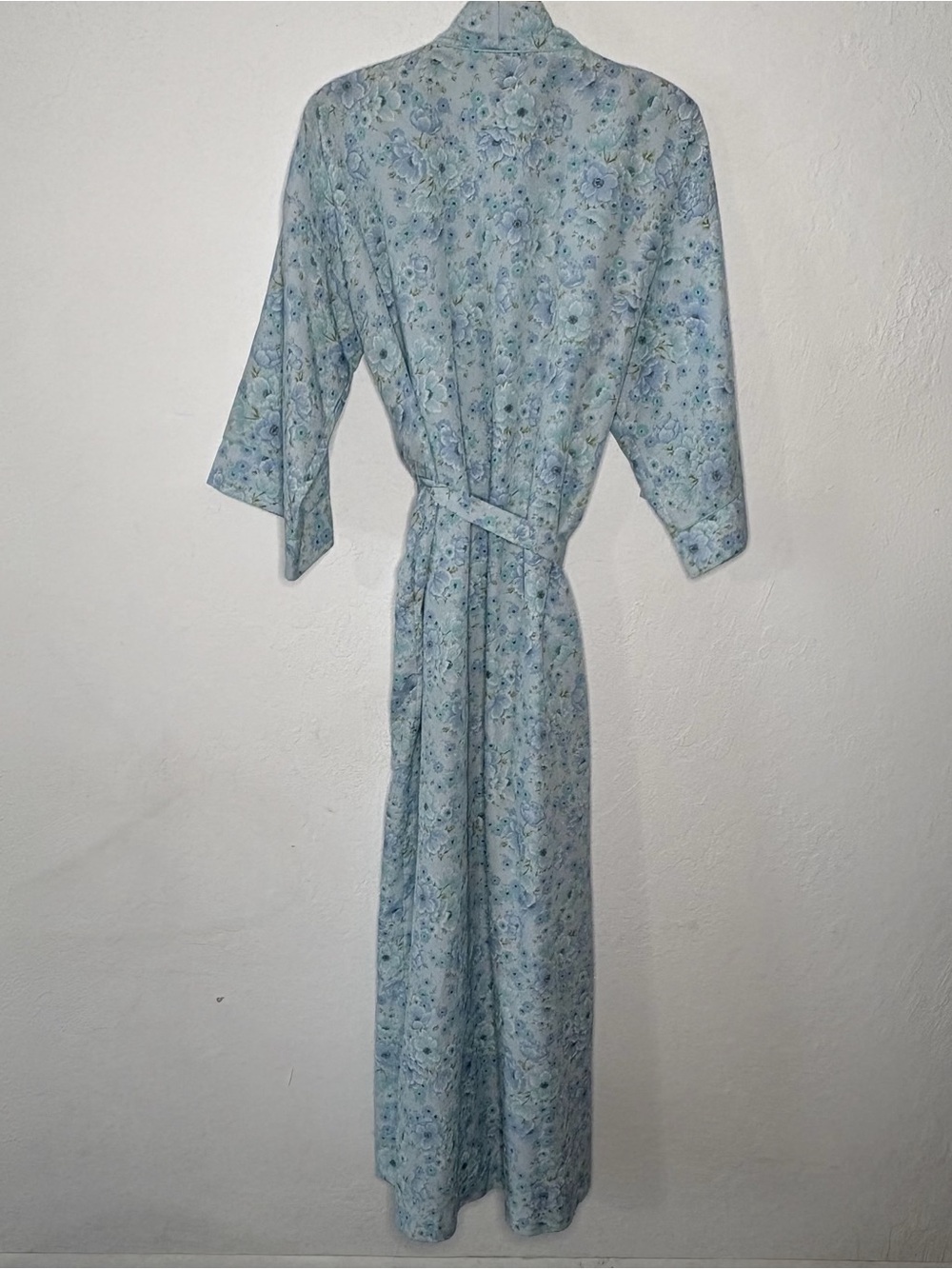 Vintage Christian Dior Lounge Wear Floral Robe Sz L Blue Teal Full Length Pocket - Picture 6 of 12